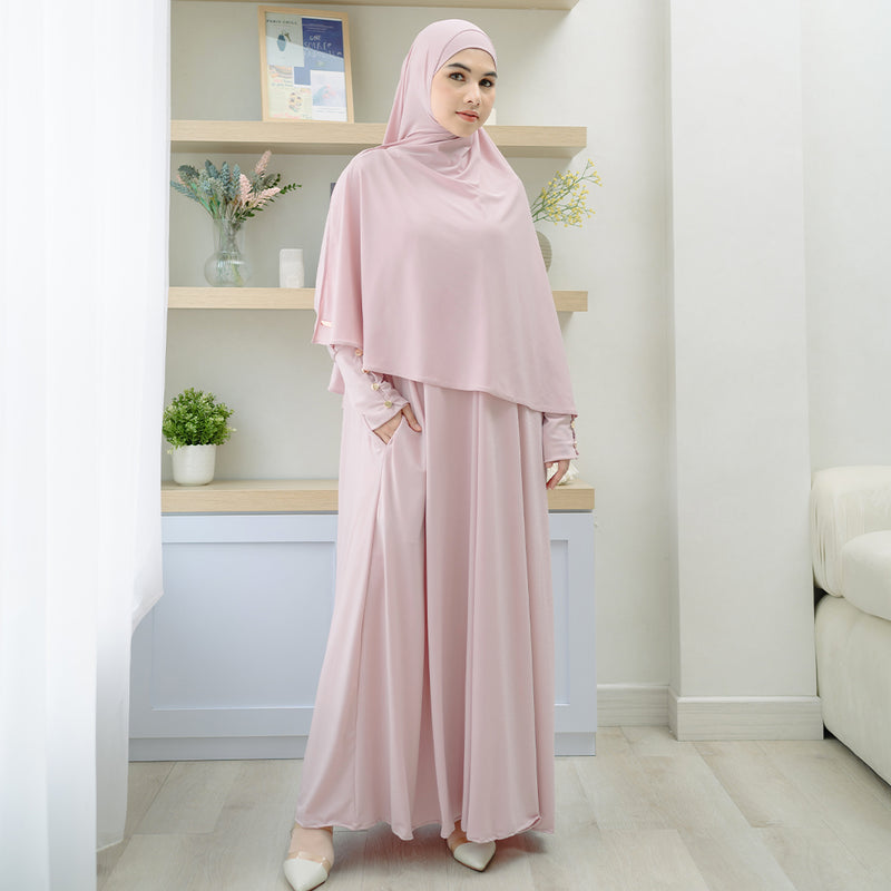 Pre Order Hafisa Abaya Set Pink Pastel