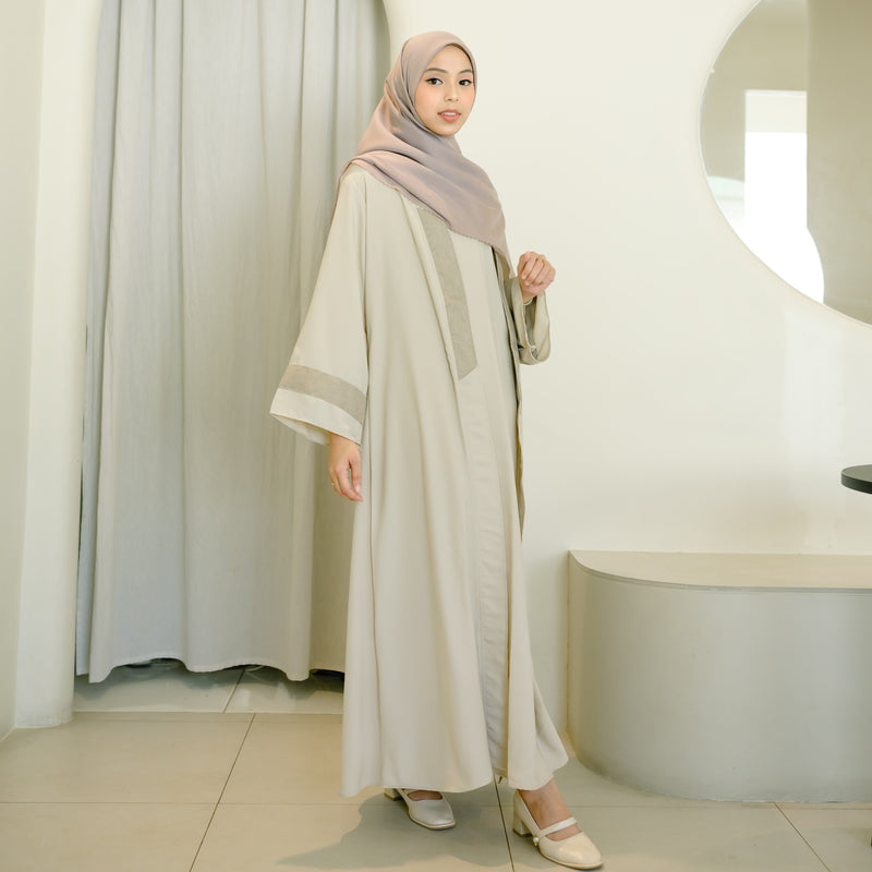 Faaza Abaya Set (One Set Gamis Syari) Cream Size L-XL