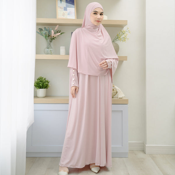 Pre Order Hafisa Abaya Set Pink Pastel