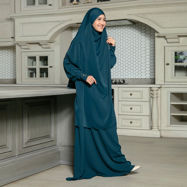 Sabiya Abaya Set Lozy X Cut Syifa Dark Teal Blue S