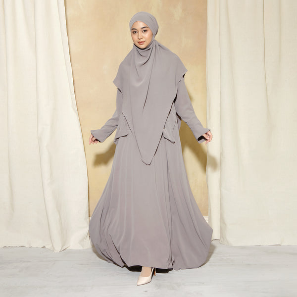 Syaza Abaya Lozy X Cut Syifa Grey Cream S (Gamis Haji dan Umrah)