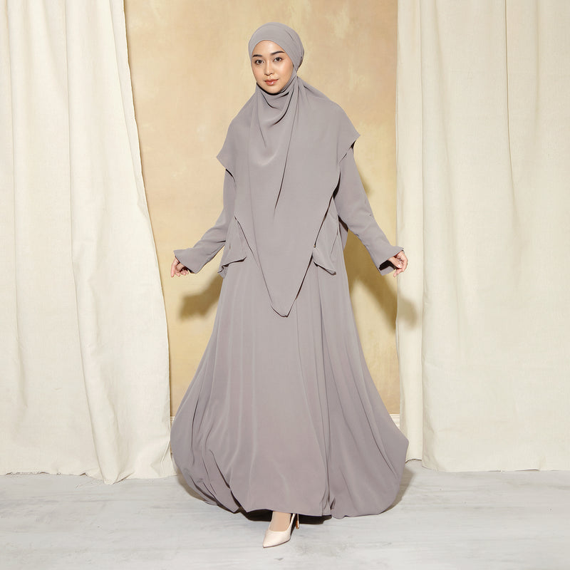 Syaza Abaya Lozy X Cut Syifa Grey Cream XL (Gamis Haji dan Umrah)