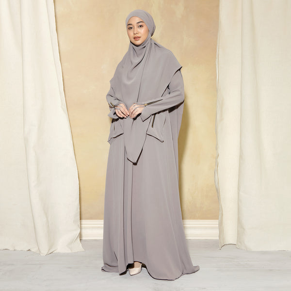 Syaza Abaya Lozy X Cut Syifa Grey Cream S (Gamis Haji dan Umrah)