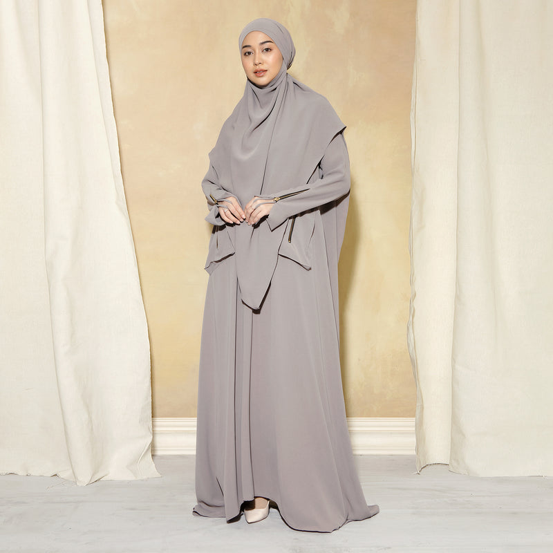 Syaza Abaya Lozy X Cut Syifa Grey Cream XL (Gamis Haji dan Umrah)