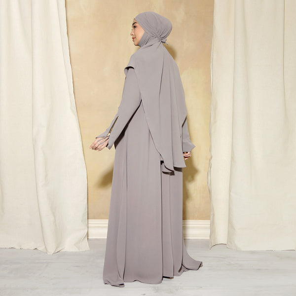Syaza Abaya Lozy X Cut Syifa Grey Cream XL (Gamis Haji dan Umrah)