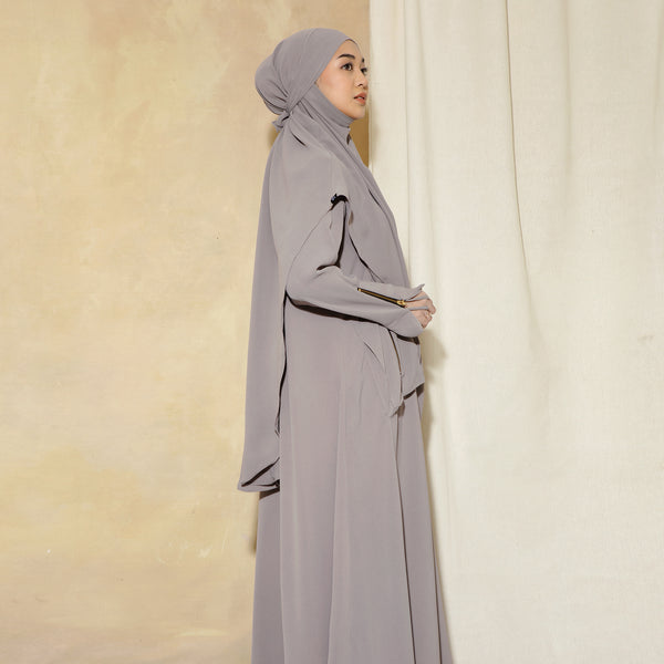 Syaza Abaya Lozy X Cut Syifa Grey Cream XL (Gamis Haji dan Umrah)