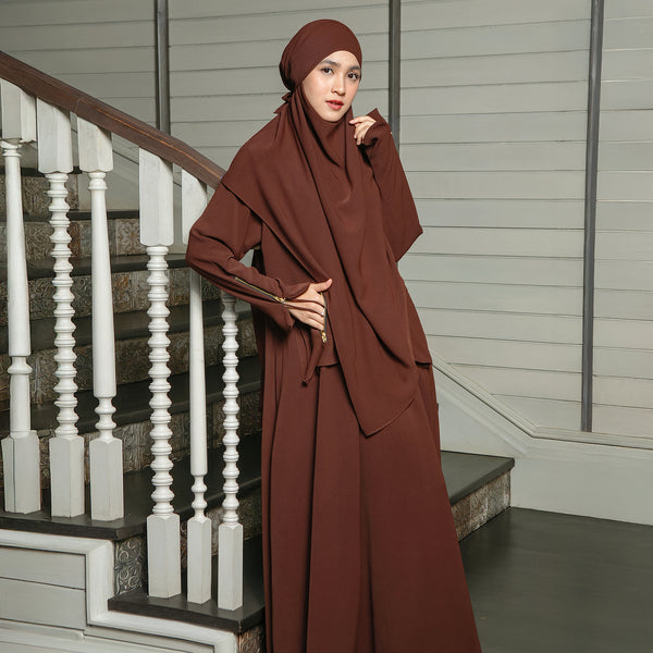 Syaza Abaya Lozy X Cut Syifa Mahogany L (Gamis Haji dan Umrah)