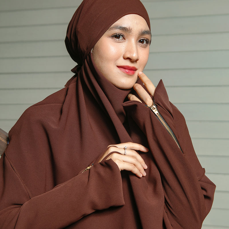 Syaza Abaya Lozy X Cut Syifa Mahogany XL (Gamis Haji dan Umrah)