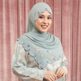 Floure Embroidery Shawl Blue Pastel