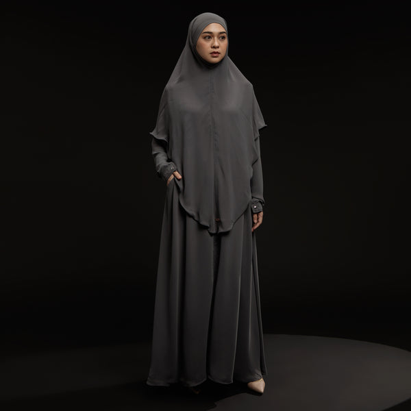 Humaya Abaya Set Dark Grey New Material