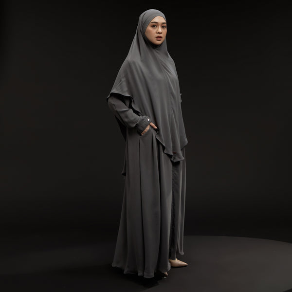 Humaya Abaya Set Dark Grey New Material