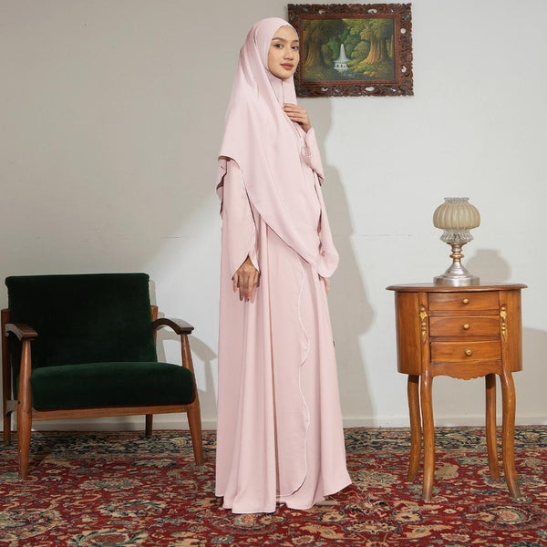 Pre Order Aisha Abaya (Abaya Dress Haji dan Umrah) Pink Pastel