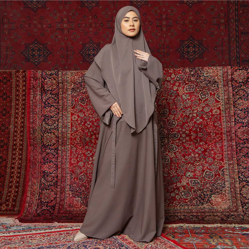 Lyra Abaya Set Grey Cream