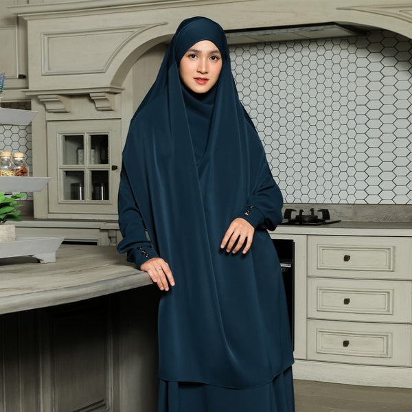 Sabiya French Khimar Lozy X Cut Syifa Dark Teal Blue (Khimar Only)