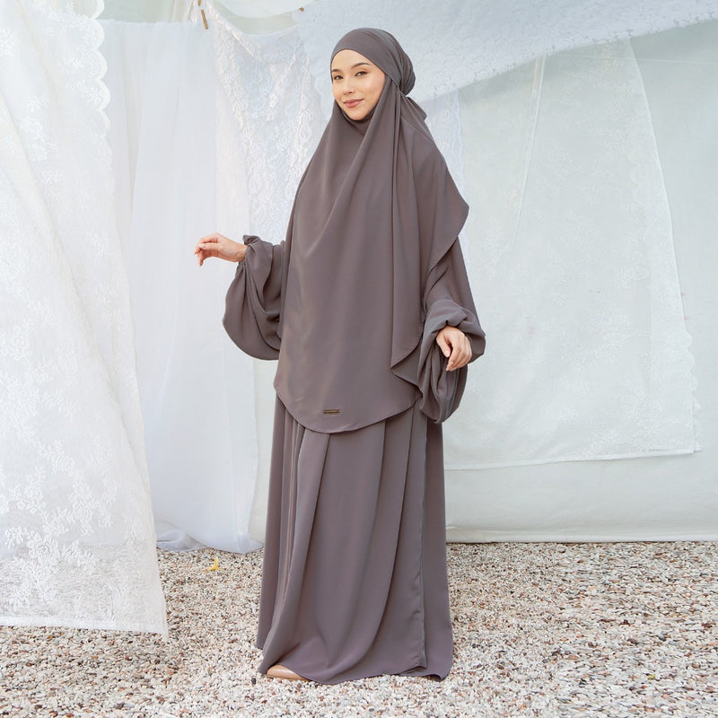 Mida Abaya Khimar Set in Smoke Grey (Lozy x Hamidah)