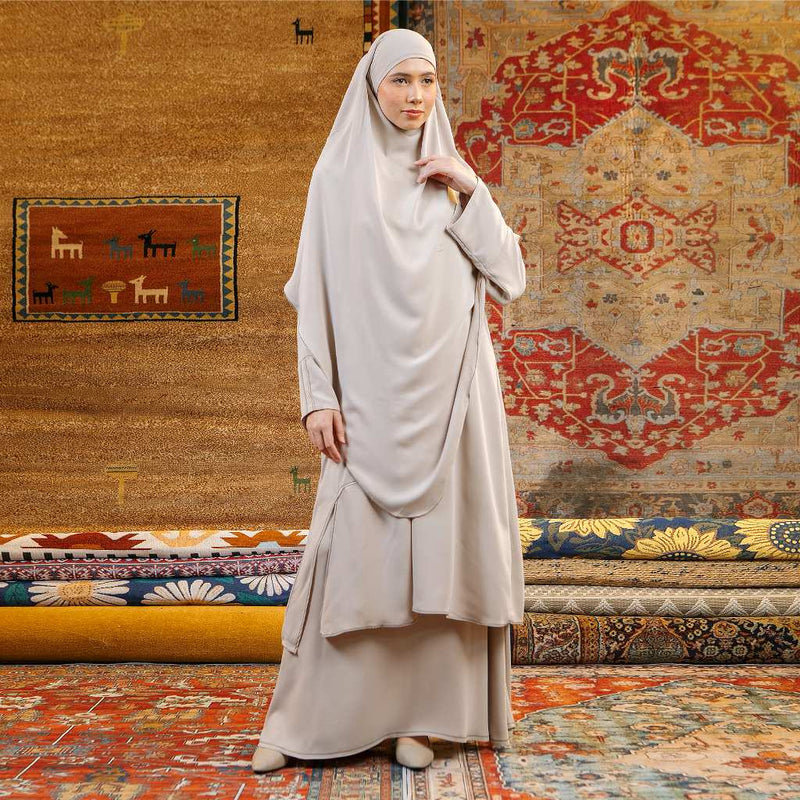 Arumy Abaya Tunik Khimar Set Cream Almond