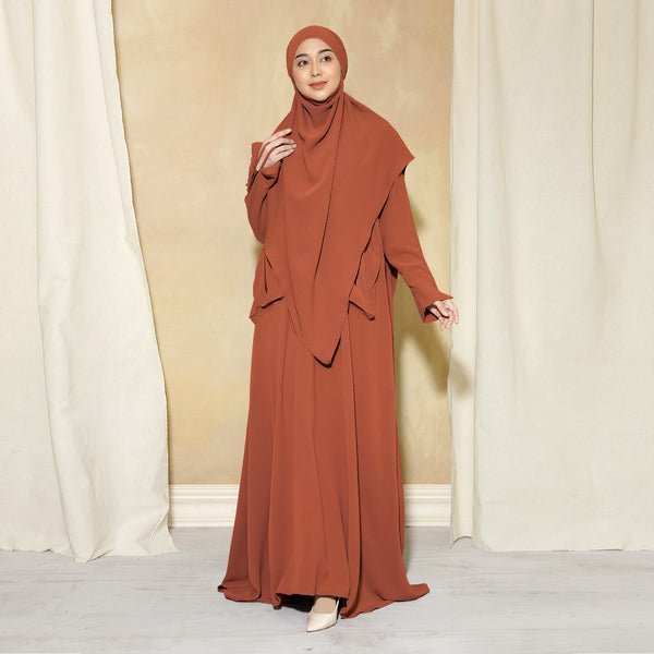 Syaza Abaya Lozy X Cut Syifa Burnt Sienna L (Gamis Haji dan Umrah)