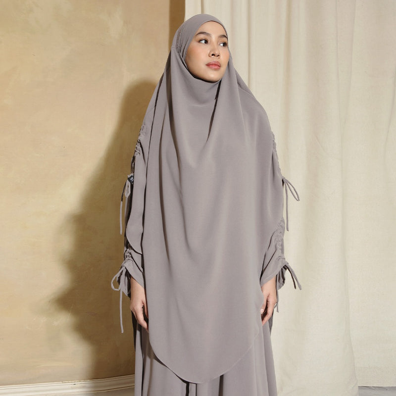Yasmin French Khimar Lozy X Cut Syifa Grey Cream