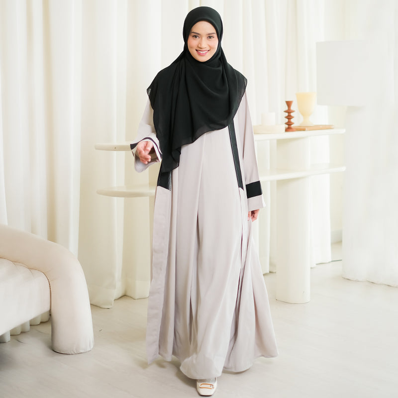 Faaza Abaya Set (One Set Gamis Syari) Light Grey Size S-M