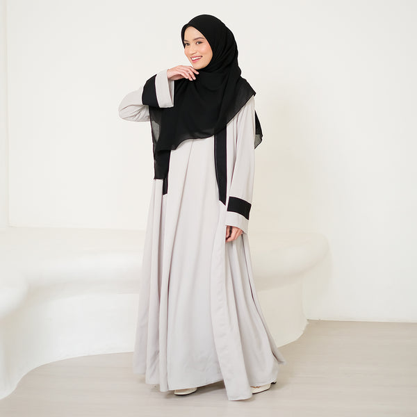 Faaza Abaya Set (One Set Gamis Syari) Light Grey Size L-XL