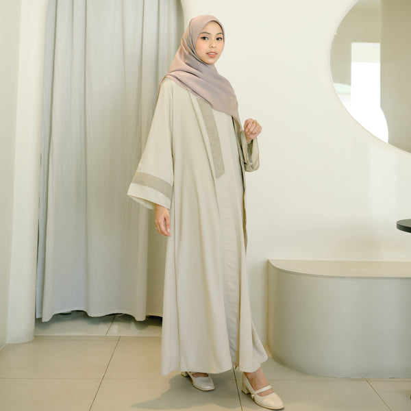 Faaza Abaya Set (One Set Gamis Syari) Cream Size L-XL