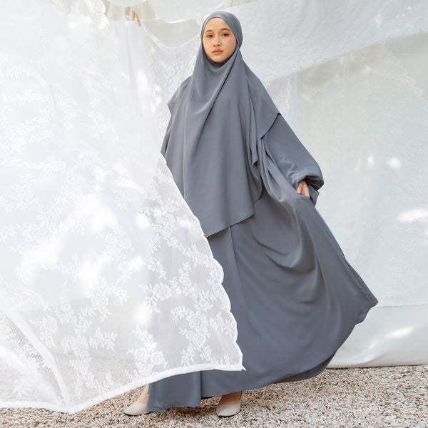 Mida Abaya Khimar Set in Light Grey (Lozy x Hamidah) (Copy)