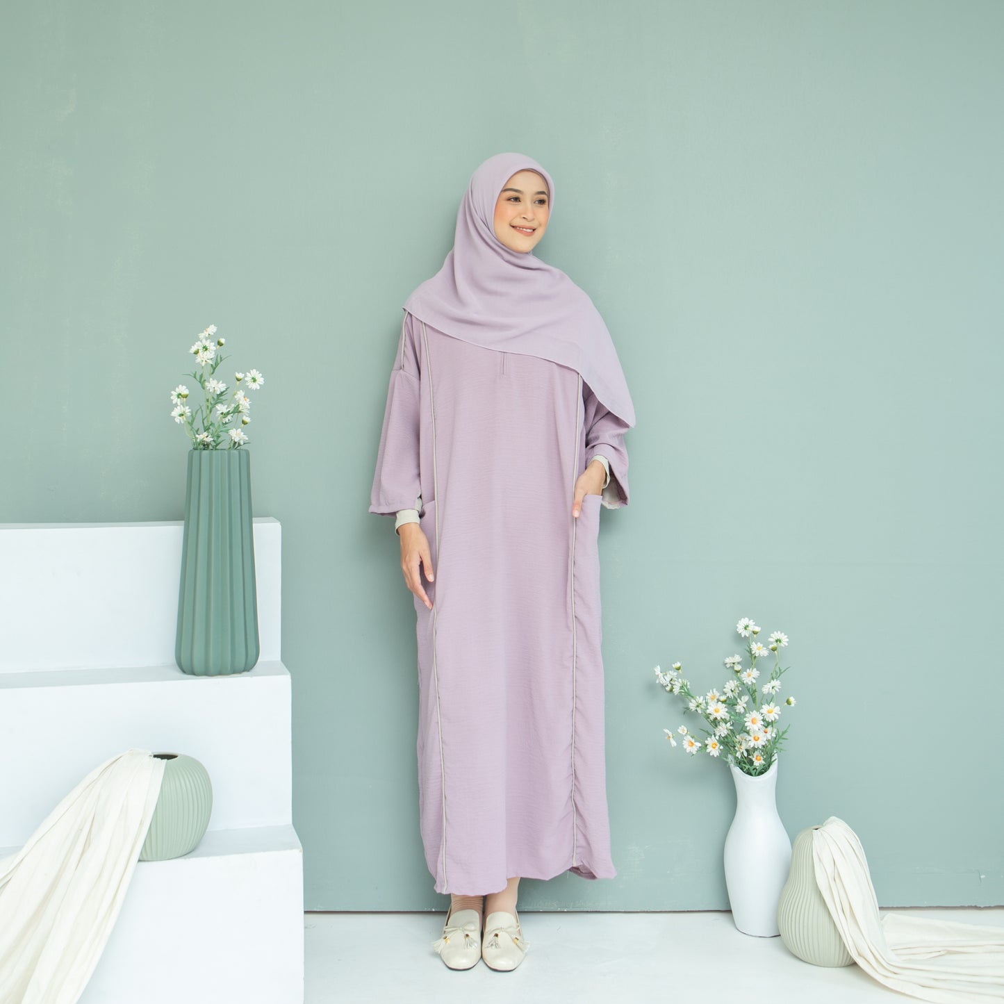 Inaya Dress (Gamis Syari Wanita) Tea Rose