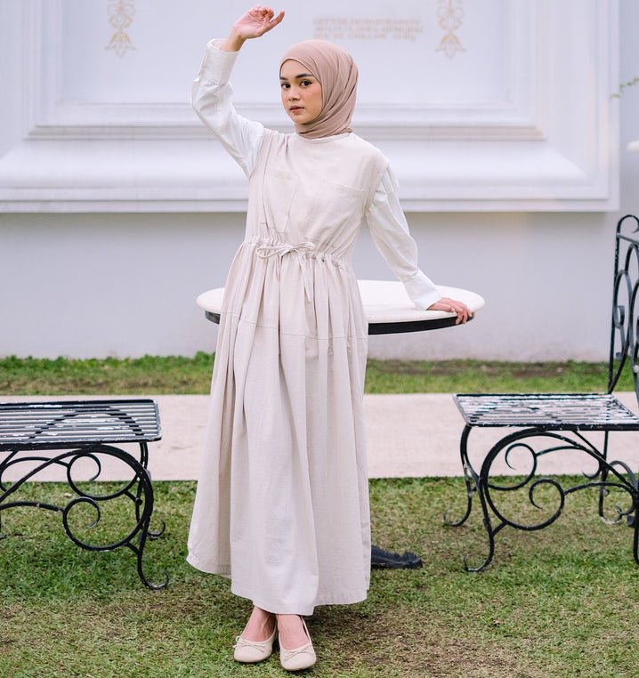 Zalina Dress Cream (Overall Cotton Linen)
