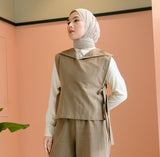 Kumi Vest Soft Brown (Atasan Rompi Linen) Ukuran  M