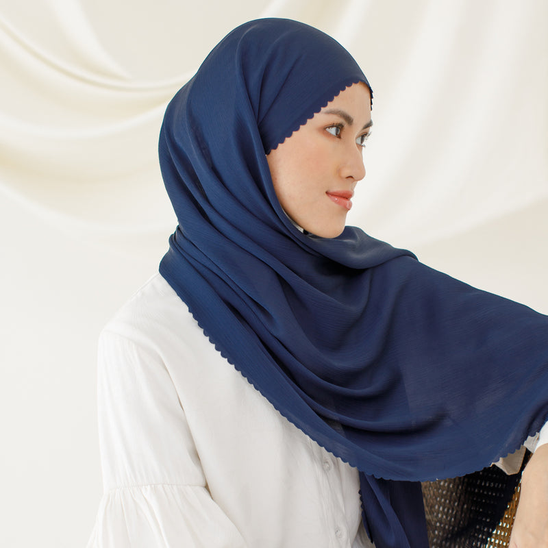 Rayya Silk Lasercut Navy (Pashmina Silk)