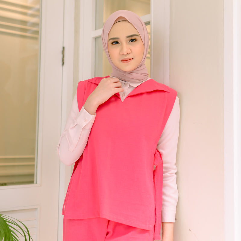 Kumi Vest Shocking Pink (Atasan Rompi Linen) Ukuran L